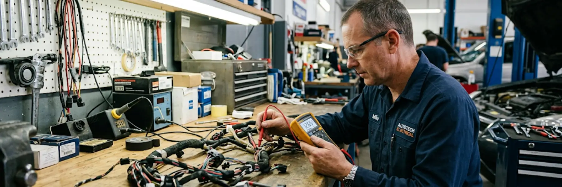 Auto Electrician at a Workshop bench 
